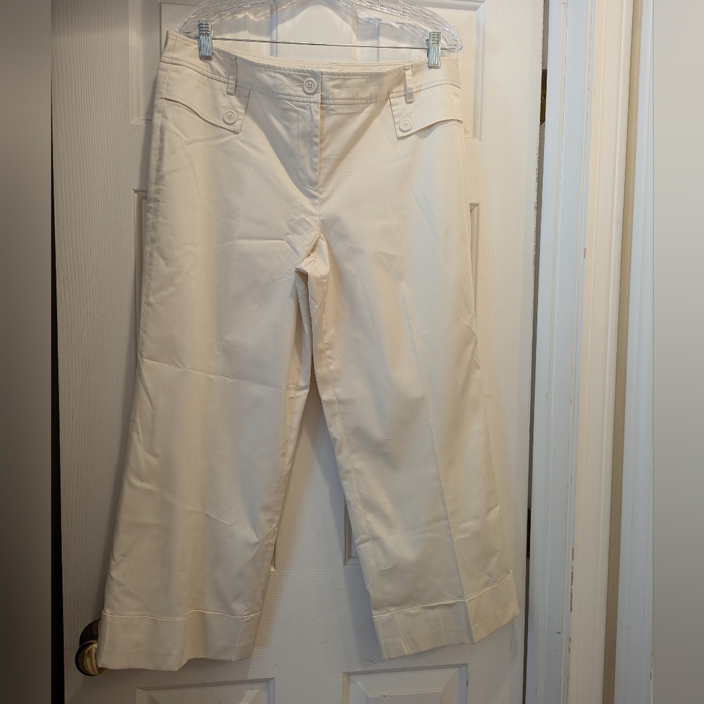 LOFT Cream Cropped Wide-Leg Trousers